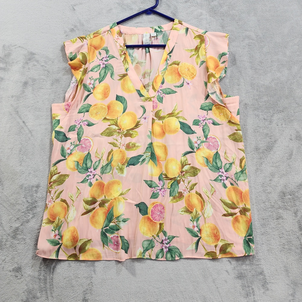 Joie Top Womens XL Pink Citrus Fruit Floral V-Neck Flutter Sleeve Sheer Blouse